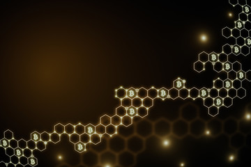 Abstract hexagonal background with bitcoin