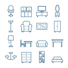 Set of modern furniture vector outline icons. Line icons for web, print, mobile apps design - 287411984