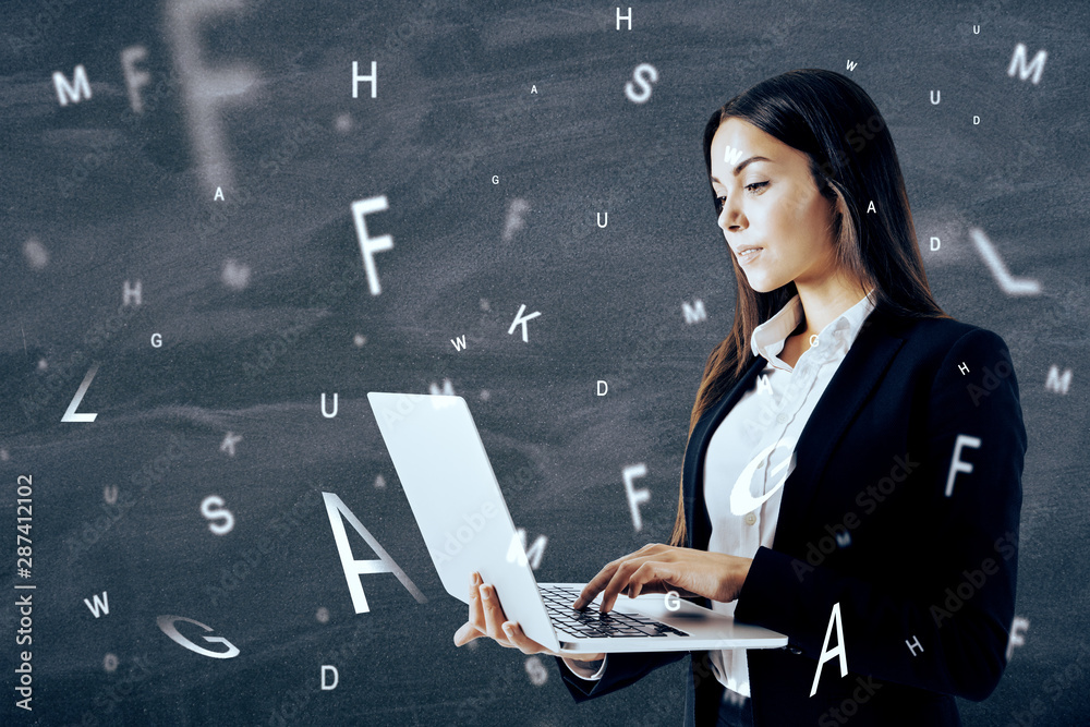 Poster hands using laptop with letters