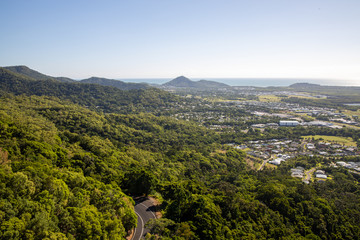 Aerial Landscape View of Jungle Rainforest and Beach Coast Mountains in Cairns Australia