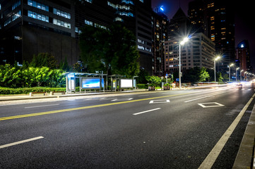 Office buildings and highways at night in the financial center, qingdao, China
