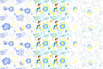 Set of seamless patterns in hand dranw style. Background of work process