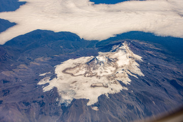 Aerial view of volcano in the Chilean Lake District take from an aeroplane