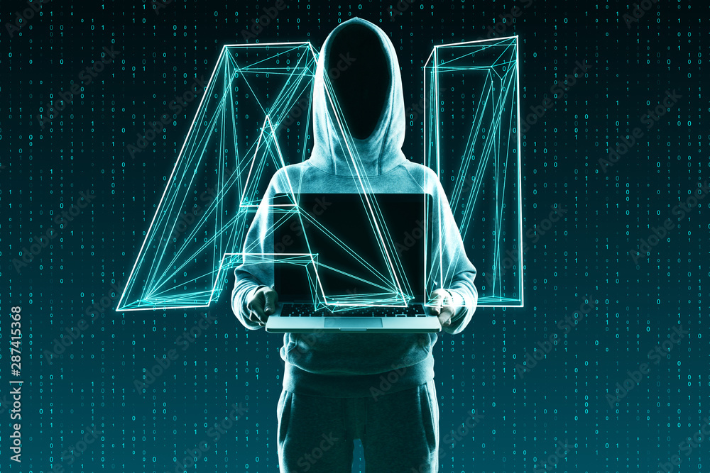 Poster hacker with ai laptop