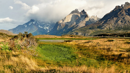 Torres del Paine. Patagonia mountains and lake. Chile