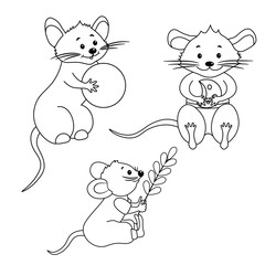 Coloring page with funny mice