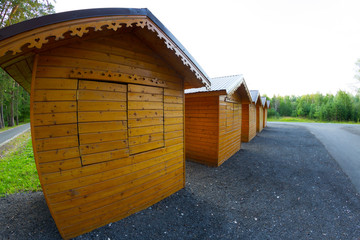 Wooden kiosks in park