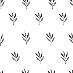  black and white branches, seamless pattern, monochrome watercolor illustration, hand drawing