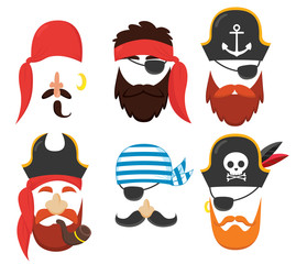 Funny carnival party pirate masks elements set collection