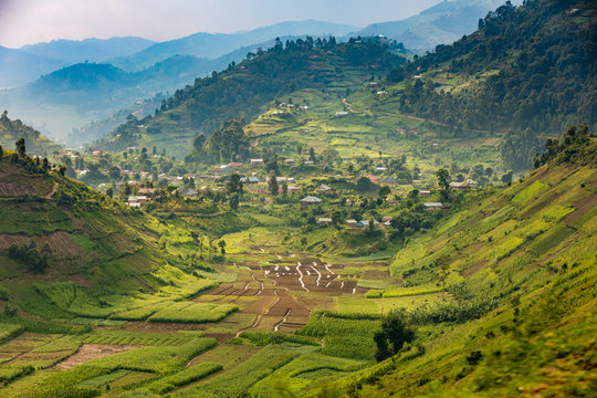 Driving by Lake Bunyonyi in Uganda