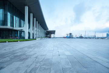 Empty Floor and Modern Architecture in Qingdao Olympic Sailing Center Square, China