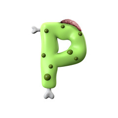 zombie alphabet letter P. Halloween font. 3D Rendering