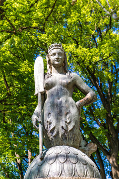 Bridge Mermaid statue in the park Sempione in Milan, Italy