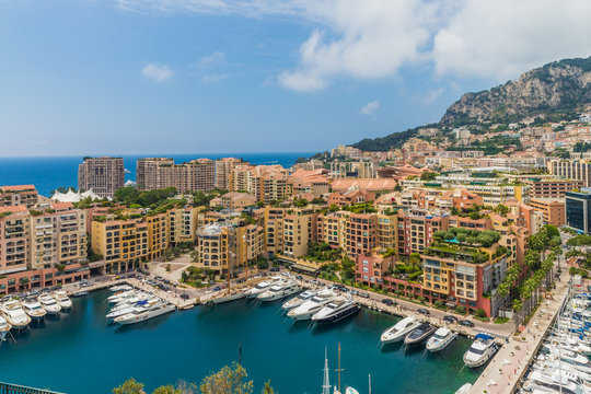Fontvieille harbour in Monte Carlo, Monaco, Cote d Azur, French Riviera, Mediterranean, France
