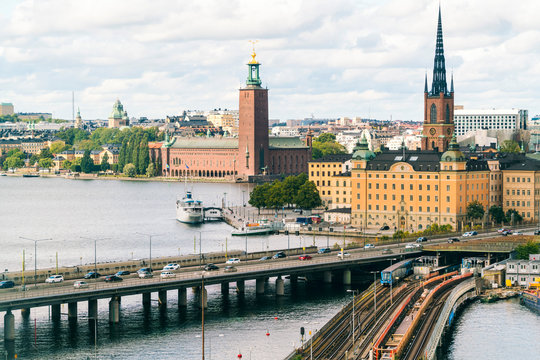 The townhall and the old part of Stockholm viewed from Slussen, Stockholm, Sweden