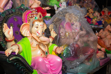 Hindu god Ganesha idol preparation for the festival of Ganapati in India