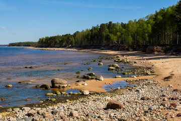 Stony beach at the gulf of Riga, Baltic Sea, Latvia