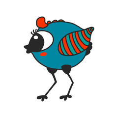 Cute bird cartoon blue with a red crest and long legs