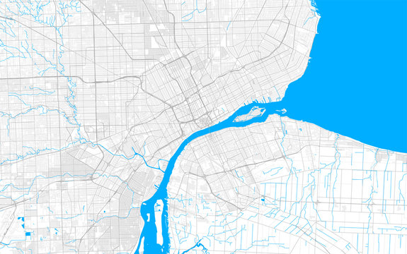 Rich detailed vector map of Detroit, Michigan, U.S.A.