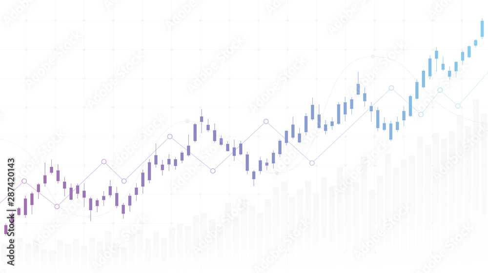 Wall mural abstract financial chart with uptrend line candlestick graph in stock market on white color backgrou