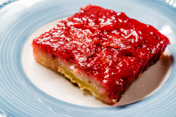 Trilece Cake Dessert with Red Plum Puree Jam / Marmalade.