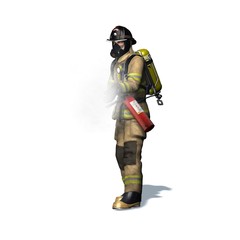 Fototapeta premium Fire fighter with fire extinguisher - isolated on white background - 3D illustration