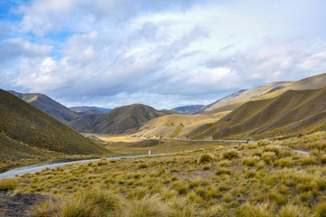 Overlooking the mountains and roads of New Zealand`s south island