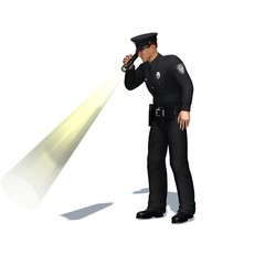 Police officer checks with flashlight - isolated on white background - 3D illustration