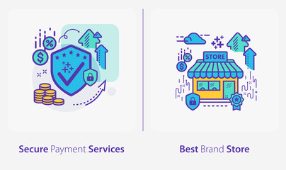 Business and Finance Concept Icons, Secure Payment Services, Best Brand Store