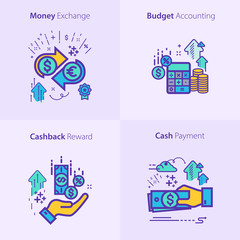 Fototapeta na wymiar Business and Finance Icon Set, Budget accounting icon / Money exchange icon / Cashback reward icon / Cash payment icon