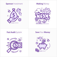Sponsor investment concept icon / Making money concept icon / Fast audit system concept icon / Save your money concept icon