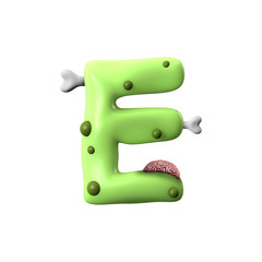 zombie alphabet letter E. Halloween font. 3D Rendering