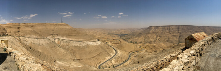 Panoramic view of a winding road in southern Jordan