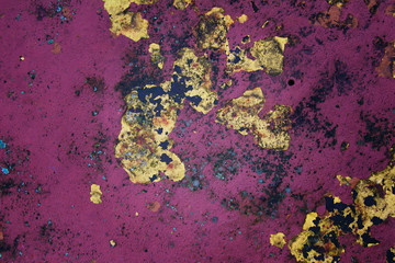 A Grunge Background with Old Peeling Paint, yellow, purple color