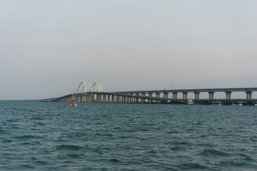 Bridge from mainland russia to the crimean peninsula, the bridge can be used by car and train and can be passed at the chain bridge part