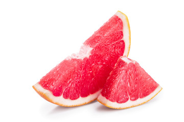 Grapefruit slice isolated on white background closeup