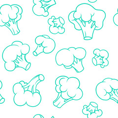 Green broccoli outline on white background seamless pattern