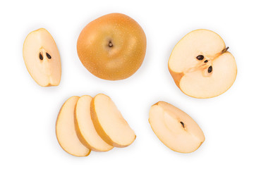 Fresh asian pear isolated on white background. Top view. Flat lay. Set or collection