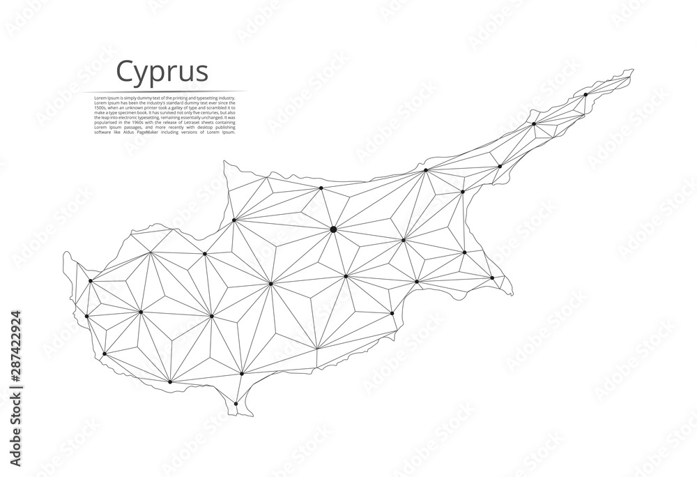 Poster map of cyprus connection. vector low-poly image of a global map with lights in the form of cities or