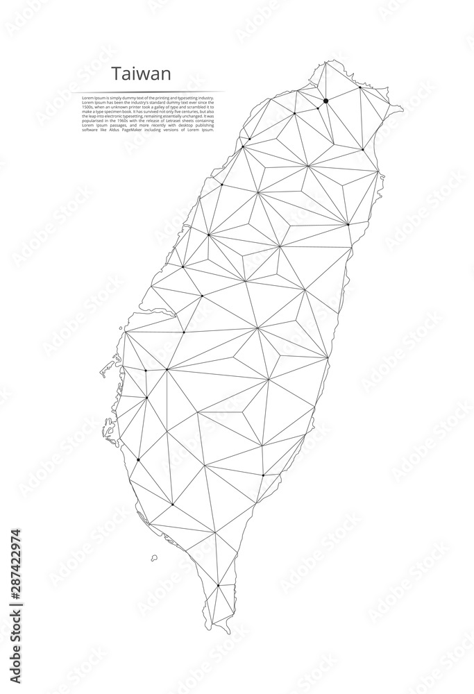 Poster map of taiwan connection. vector low-poly image of a global map with lights in the form of cities or