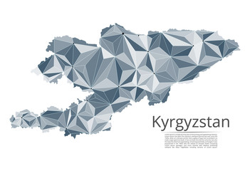 Map of Kyrgyzstan connection. Vector low-poly image of a global map with lights in the form of cities or population density, consisting of points and shapes in the form of stars and space.