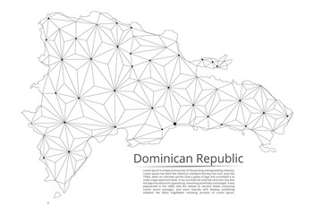 Map of Dominican Republic connection. Vector low-poly image of a global map with lights in the form of cities or population density, consisting of points and shapes in the form of stars and space.