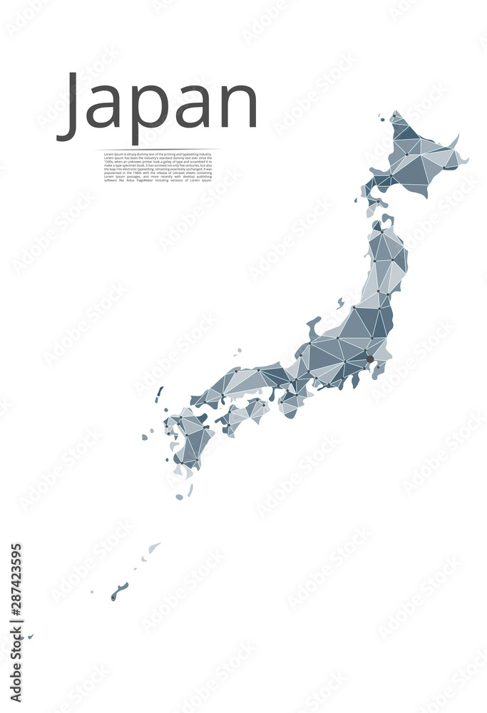 Poster japan communication network map. vector low poly image of a global map with lights in the form of ci