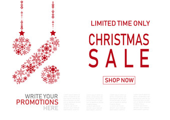 Fototapeta na wymiar Christmas holiday sale on flat background. Limited time only. Template for a banner, shopping, discount. Vector illustration for your design