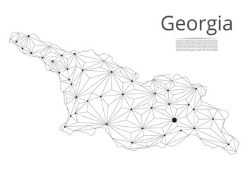 Georgia communication network map. Vector low poly image of a global map with lights in the form of cities in or population density consisting of points and shapes in the form of stars and space.