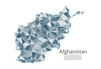 Afghanistan communication network map. Vector low poly image of a global map with lights in the form of cities in or population density consisting of points and shapes and space. Easy to edit