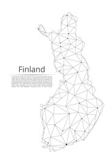 Finland communication network map. Vector low poly image of a global map with lights in the form of cities in or population density consisting of points and shapes and space. Easy to edit