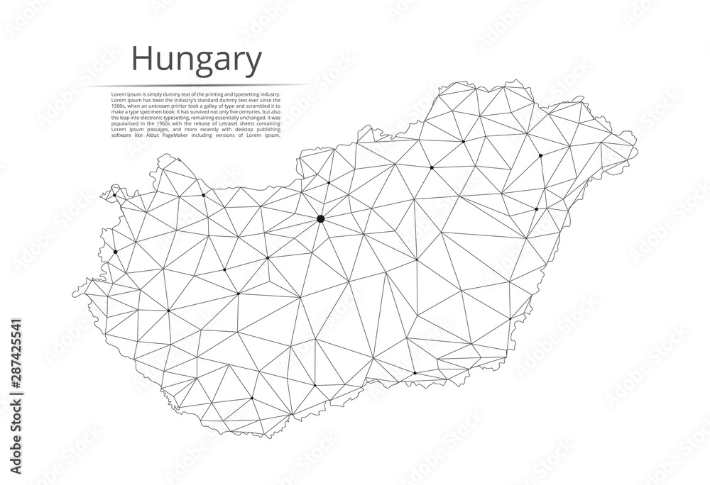 Aufkleber hungary communication network map. vector low poly image of a global map with lights in the form of 