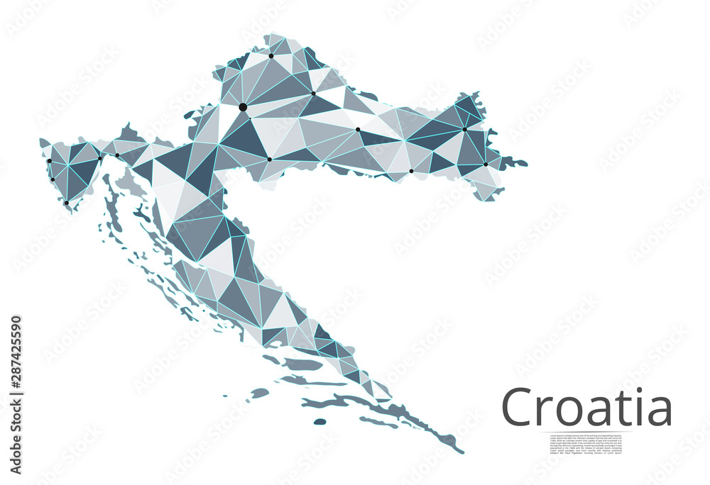 Poster croatia communication network map. vector low poly image of a global map with lights in the form of 