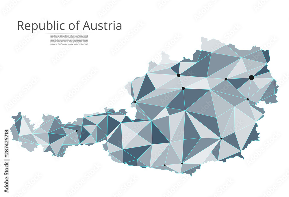 Poster the map of the network of the austria. vector low-poly image of a global map with lights in the form